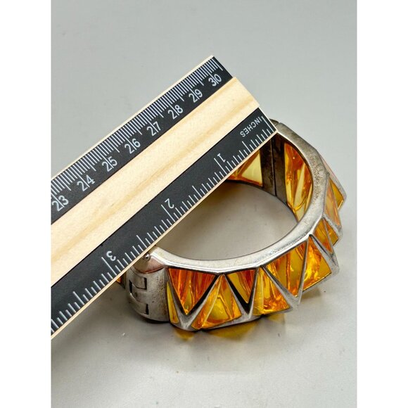 Hard To Find Angelique De Paris Pyramid Bangle Hinged Sterling Silver Lucite - Picture 8 of 11